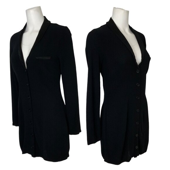 Reformation Clausen Tuxedo Dress 2 Black Mini Long Sleeve Button Front Party - Picture 3 of 11